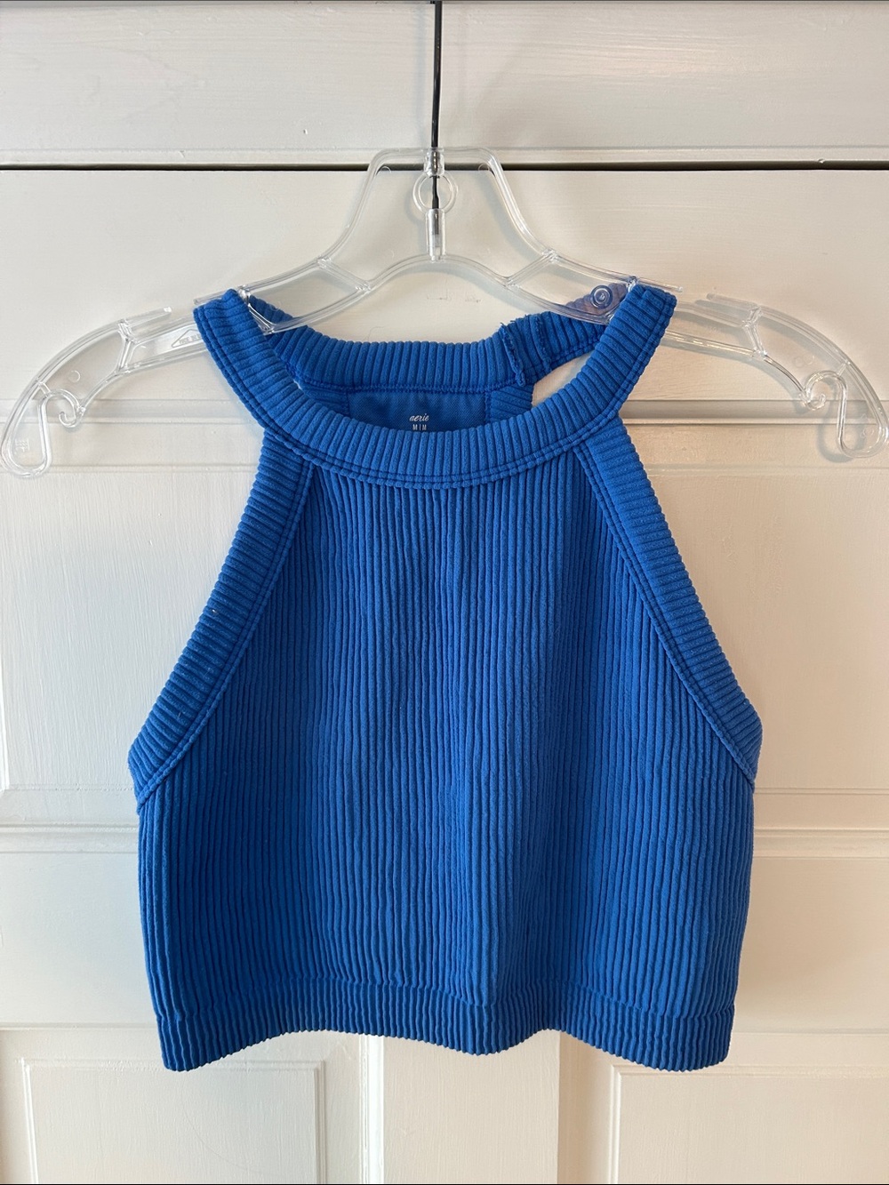 aerie Blue Ribbed Halter Crop Top